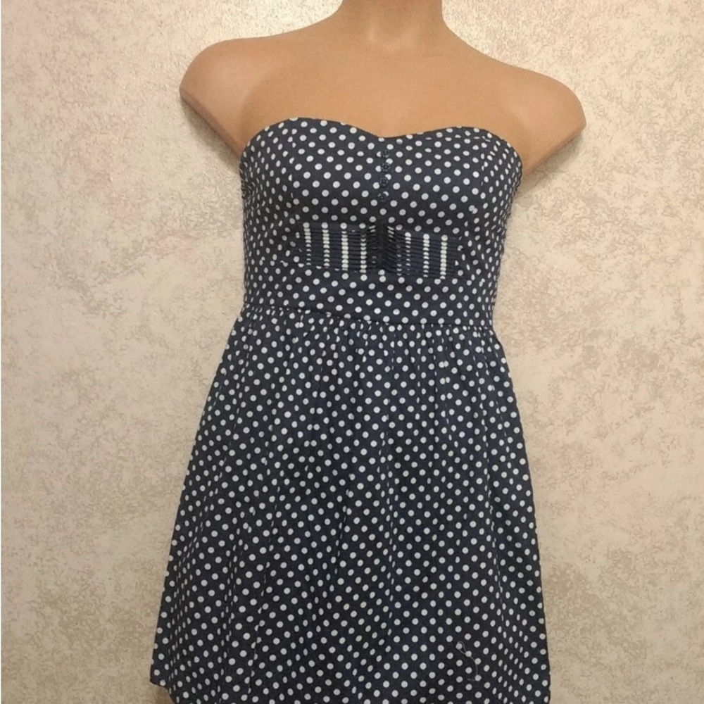 BeBop Strapless Polka Dot Dress in Navy and White